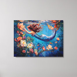 Sereia e Flores sob a Canvas do Mar