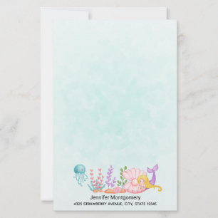 Sereia e medusa sob aquarela marítima