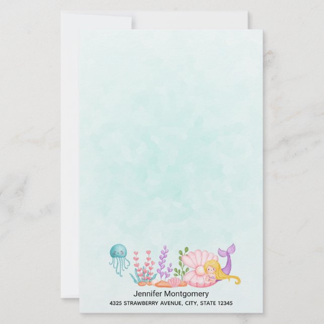 Sereia e medusa sob aquarela marítima (Frente)