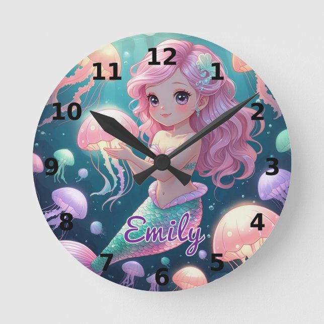 Sereia editável e relógio de águas-vivas (Frente)