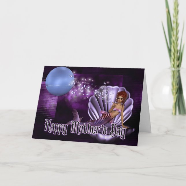 Sereia em Clam Shell - Cartão de Dia de as mães Fa (Frente)