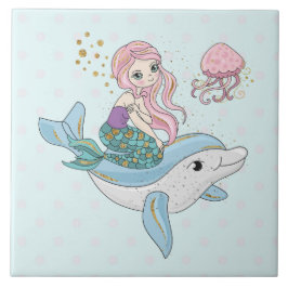 Sereia Fofa Andando um Golfinho Sob o Mar