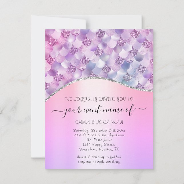 Sereia Holográfica Rosa com Código QR Floral de Or (Frente)