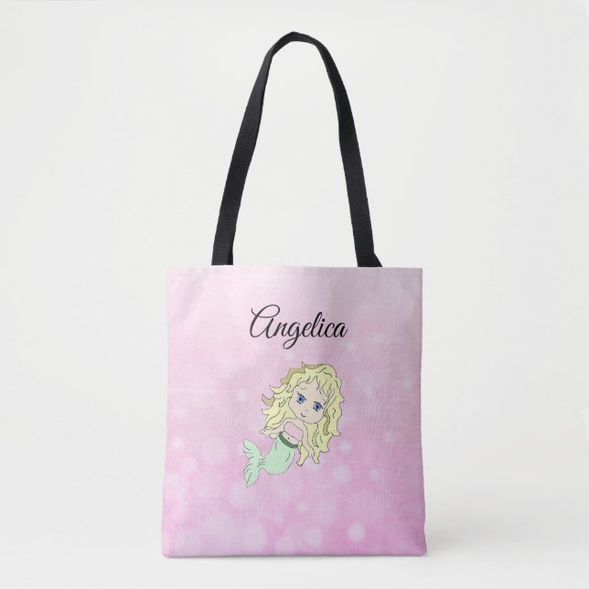 Sereia Loura-Rosa Personalizada Tote Bag (Frente)