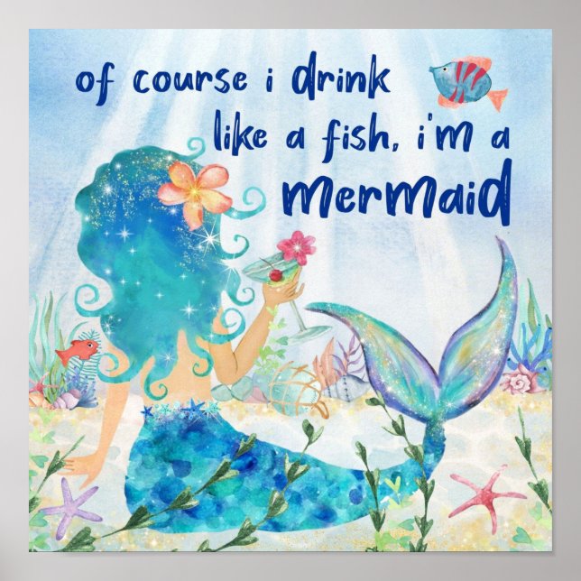 Sereia Mar | Beber Como Um Peixe Poster (Frente)