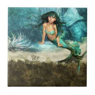 Sereia no azulejo de chão do oceano
