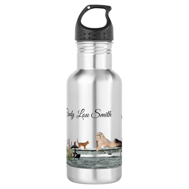 Sereia No Barco Garrafa De Água (Frente)