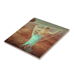 Sereia Pela Arte Náutica Marrom Do Teal Vintage