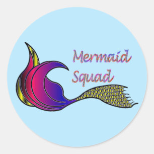 Sereia Quadrado multicolorido adesivos com cauda d