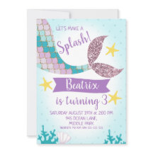 Sereia Roxo E Aniversário Teal Convite