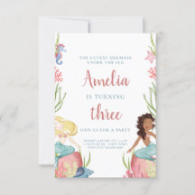 Sereia Sob Convite De Aniversário Do Mar