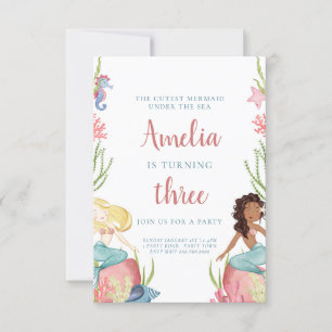 Sereia Sob Convite De Aniversário Do Mar