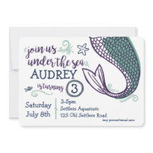 Sereia Sob Convite De Aniversário Do Mar