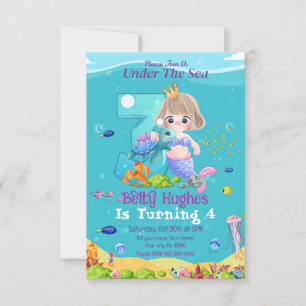 Sereia Sob Convite Para aniversário de 3 anos Do M