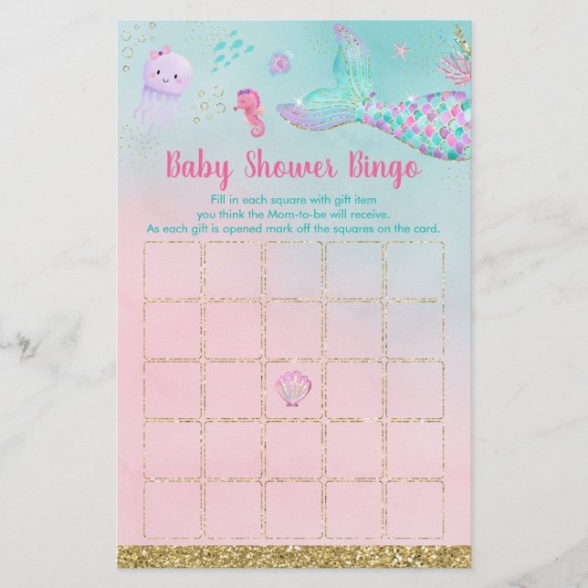 Sereia Sob O Bingo Do Chá de fraldas Do Mar (Frente)