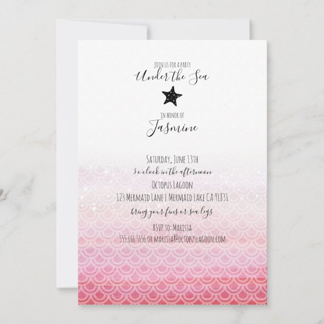 Sereia sob o Convite de aniversário do mar (Frente)