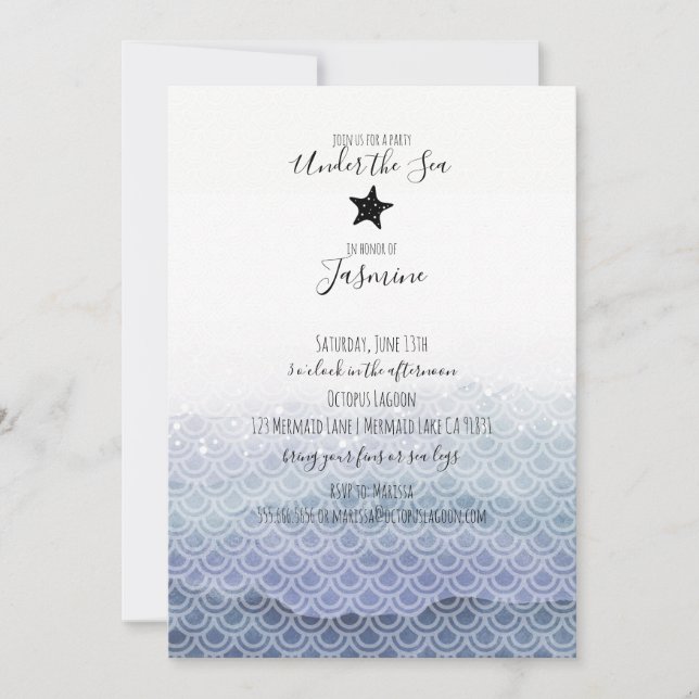 Sereia sob o Convite de aniversário do mar (Frente)