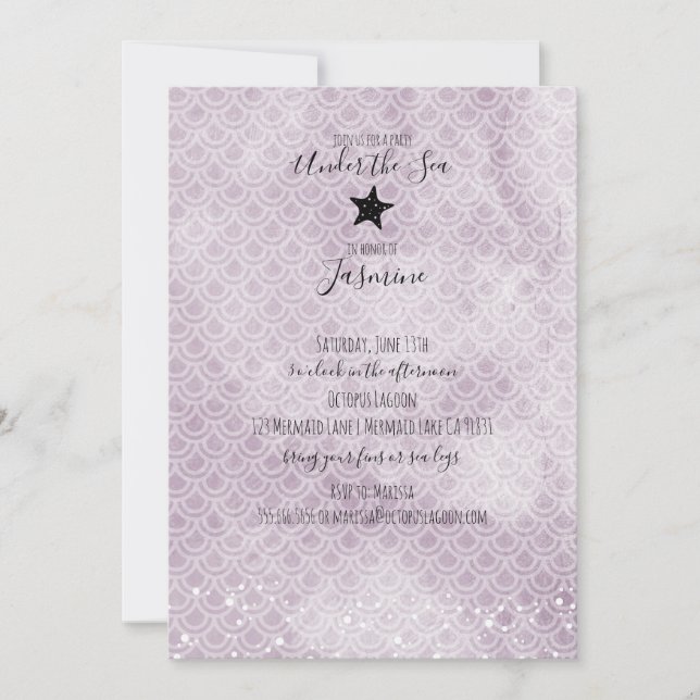 Sereia sob o Convite de aniversário do mar (Frente)