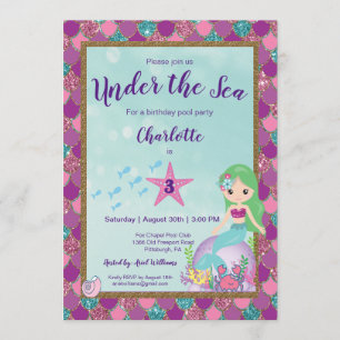 Sereia Sob O Convite De Aniversário Do Mar