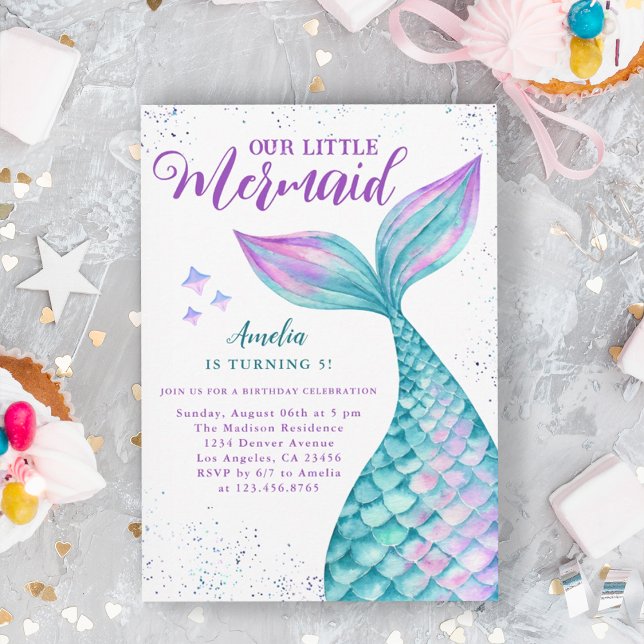 Sereia sob o Convite de aniversário do mar (Mermaid Under the Sea Birthday Party Invitation)