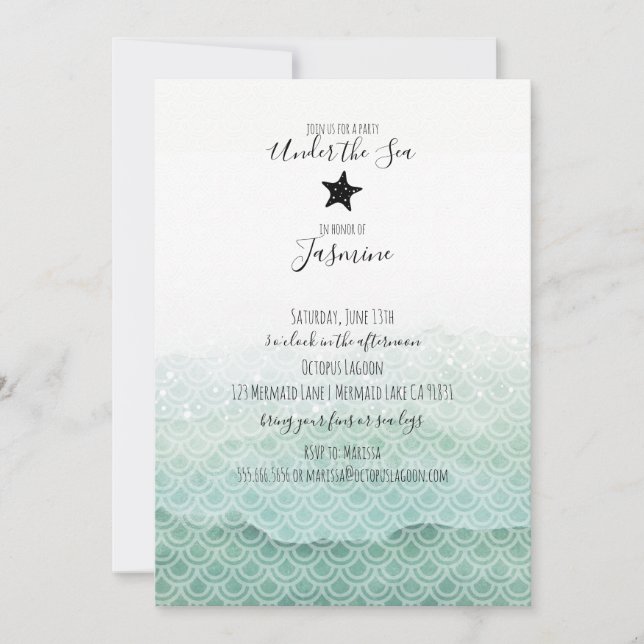 Sereia sob o Convite de aniversário do mar (Frente)