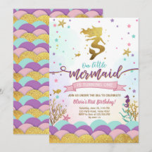 Sereia sob o roxo do convite do aniversário do mar