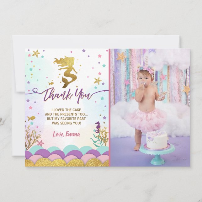 Sereia sob os cartões de agradecimentos do (Frente)