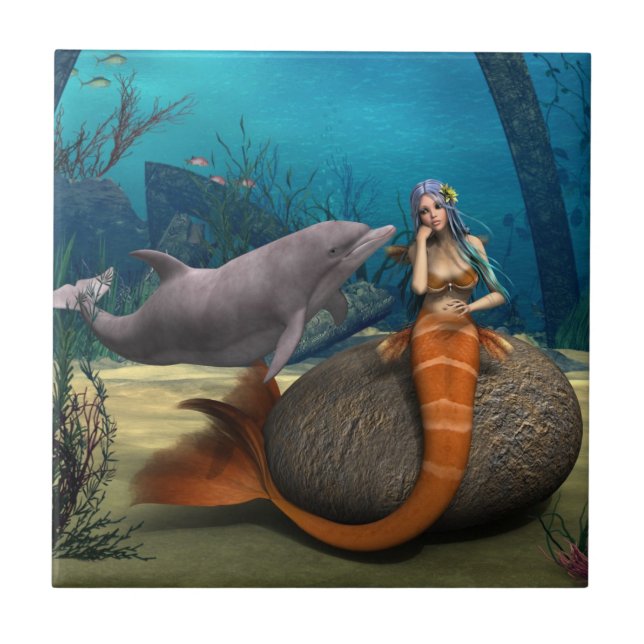 Sereia Sonhadora Golfinho Arte Fantasia Subaquátic (Frente)