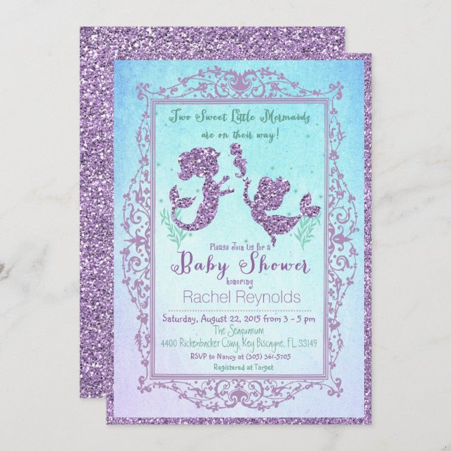 Sereia TWIN no Convite para Chás de fraldas Maríti (Frente/Verso)