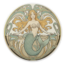 Sereia Verde Creme & Ouro Arte Nova Oceano Mar
