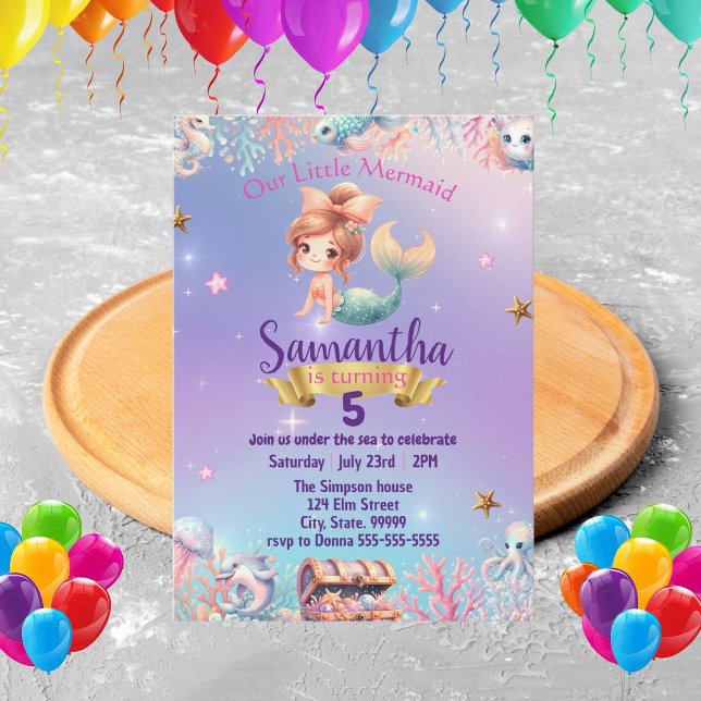 Sereia Whimsical Convite de Aniversário para Menin (Criador carregado)