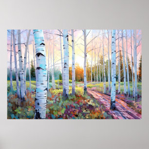 Serene Birch Forest Watercolor Art Impressão