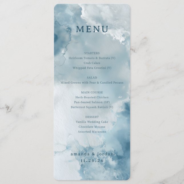 Serene Blue Watercolor Menu (Frente)