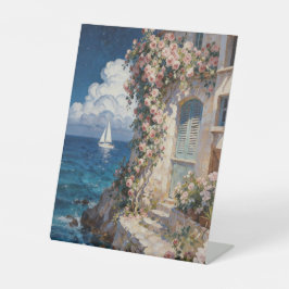 Serene Coastal Rose Cottage Painting | Mediterrane