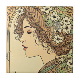 Serene Female Profile with Spring Flowers