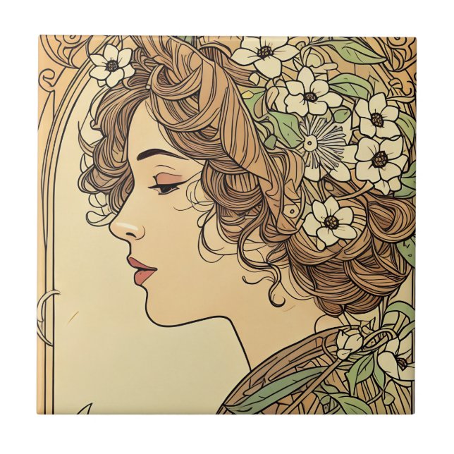 Serene Female Profile with Spring Flowers (Frente)