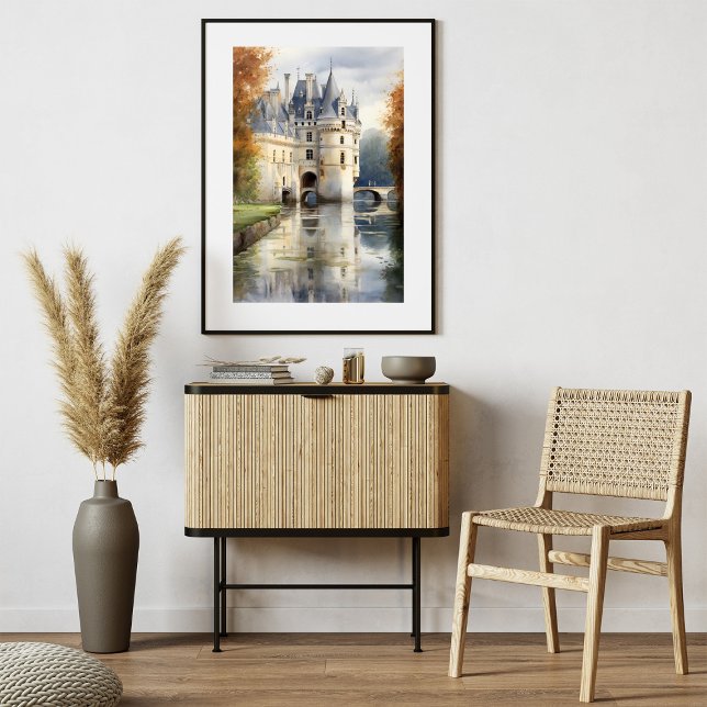 Serene French Castle Watercolor Poster | (Criador carregado)