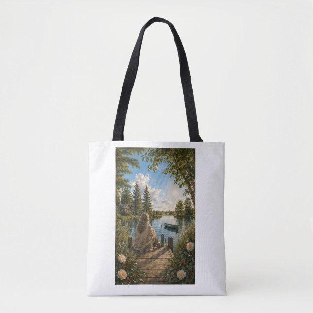 Serene Lakeside Botanical Nature Tote Bag (Frente)