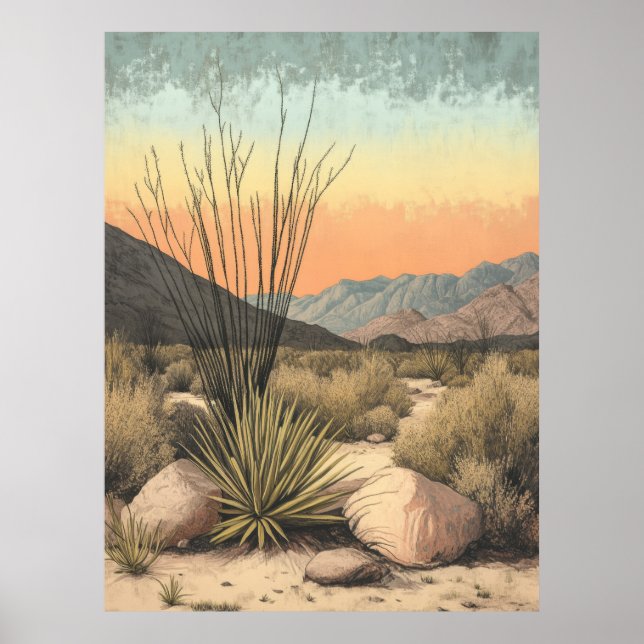 Serene Mojave Sunrise: Impressão de Arte do Desert (Frente)