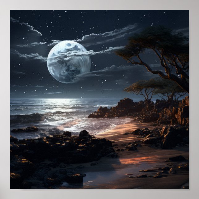 Serene Moon na Noite Poster | Parede Natureza Tran (Frente)