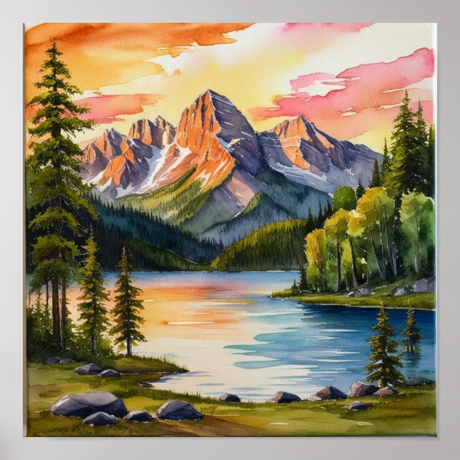 Serene Mountain and Trees poster (Frente)