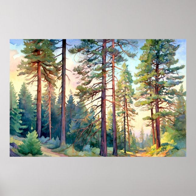 Serene Pine Forest Watercolor Impressão (Frente)