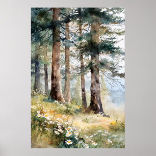 Serene Pine Forest Watercolor Impressão