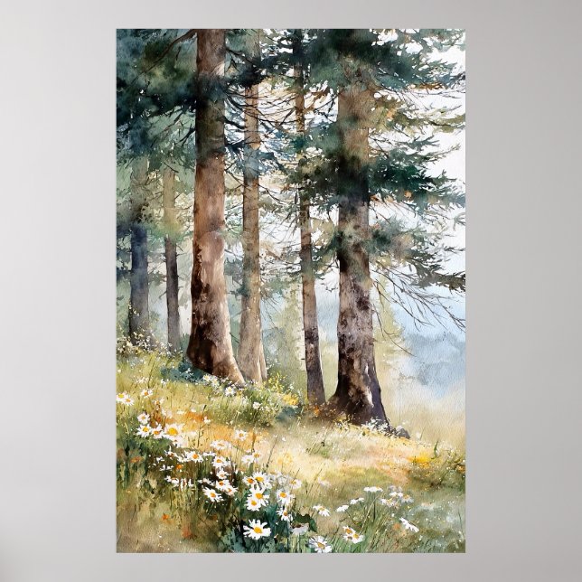 Serene Pine Forest Watercolor Impressão (Frente)