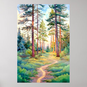 Serene Pine Forest Watercolor Impressão