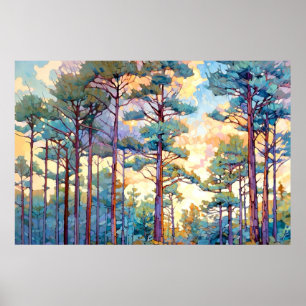 Serene Pine Forest Watercolor Impressão