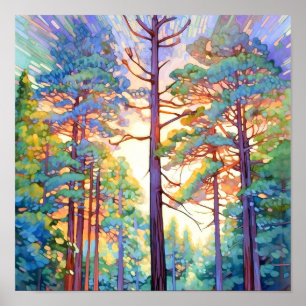 Serene Pine Forest Watercolor Impressão