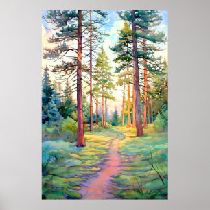 Serene Pine Forest Watercolor Impressão