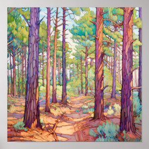 Serene Pine Forest Watercolor Impressão