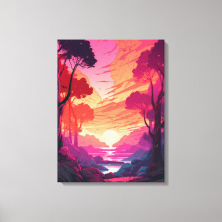 Serene Pink Sunset: Impressão de Tela Esticada